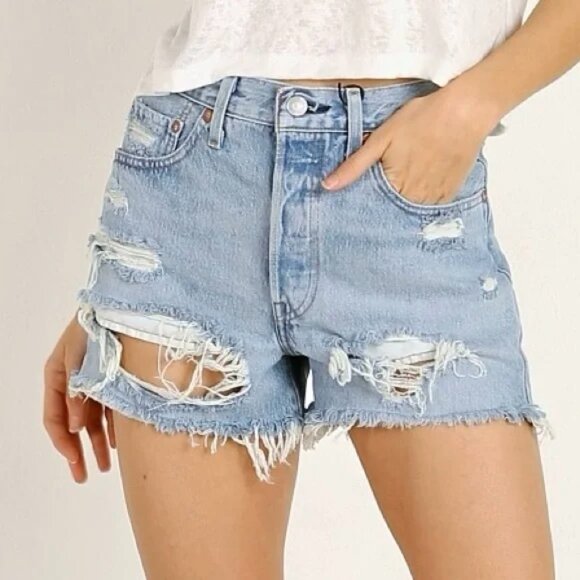 Lot of 2 Levi's size 29 Blue 501 Distressed Black 505 Straight Fit Jean Shorts - Picture 2 of 15